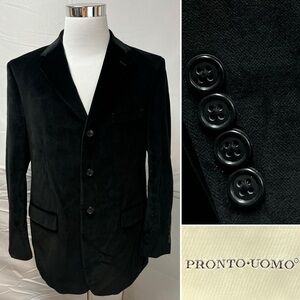 Pronto Uomo Men’s 43R Black Velvet Three Button Blazer Jacket Cotton Sport Coat
